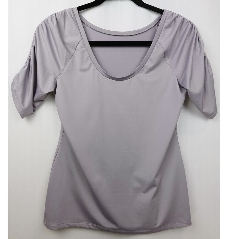 Gap Body Fit Workout‎ Top Size L Mauve Gray Balletcore Ruched Sleeve Minimalist
